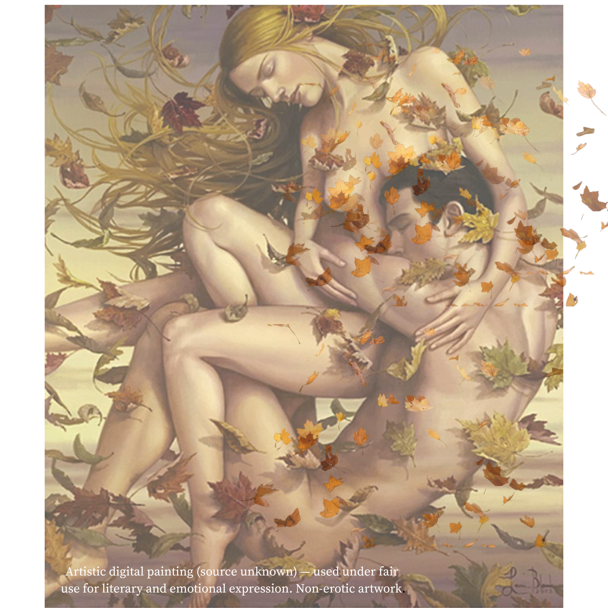 Artistic digital painting of an intimate embrace — symbolic of love and human connection. Non-erotic artwork used for poetic reflection.